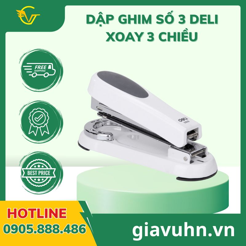 Dập ghim số 3 Deli xoay 3 chiều – Đột phá công nghệ bấm ghim thông minh