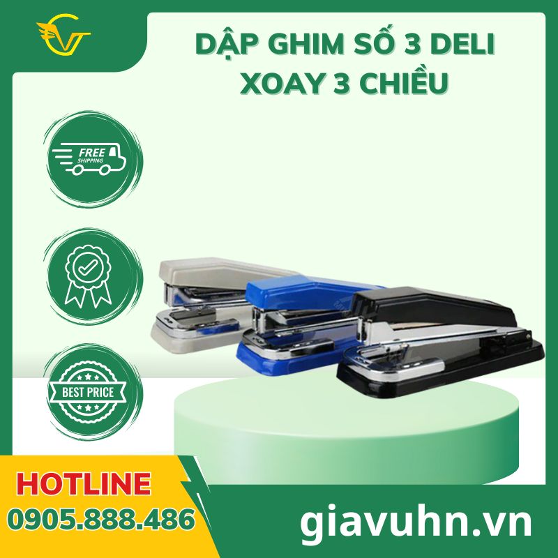 Dập ghim số 3 Deli xoay 3 chiều – Đột phá công nghệ bấm ghim thông minh