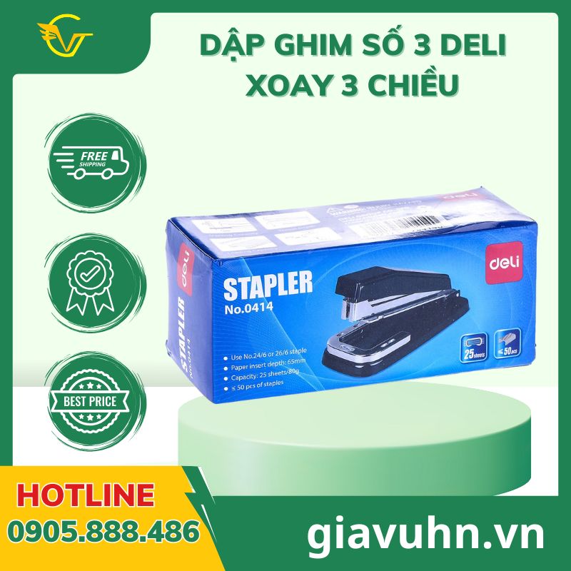 Dập ghim số 3 Deli xoay 3 chiều – Đột phá công nghệ bấm ghim thông minh