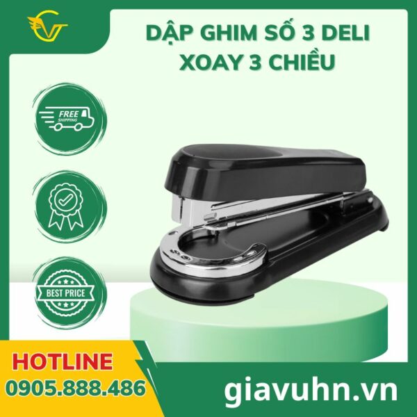 Dập ghim số 3 Deli xoay 3 chiều – Đột phá công nghệ bấm ghim thông minh