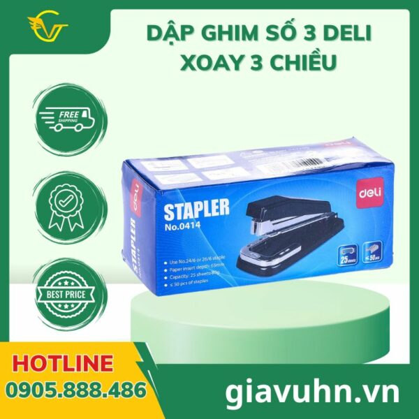 Dập ghim số 3 Deli xoay 3 chiều – Đột phá công nghệ bấm ghim thông minh