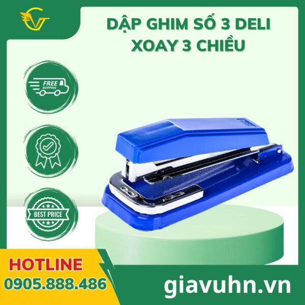 Dập ghim số 3 Deli xoay 3 chiều – Đột phá công nghệ bấm ghim thông minh